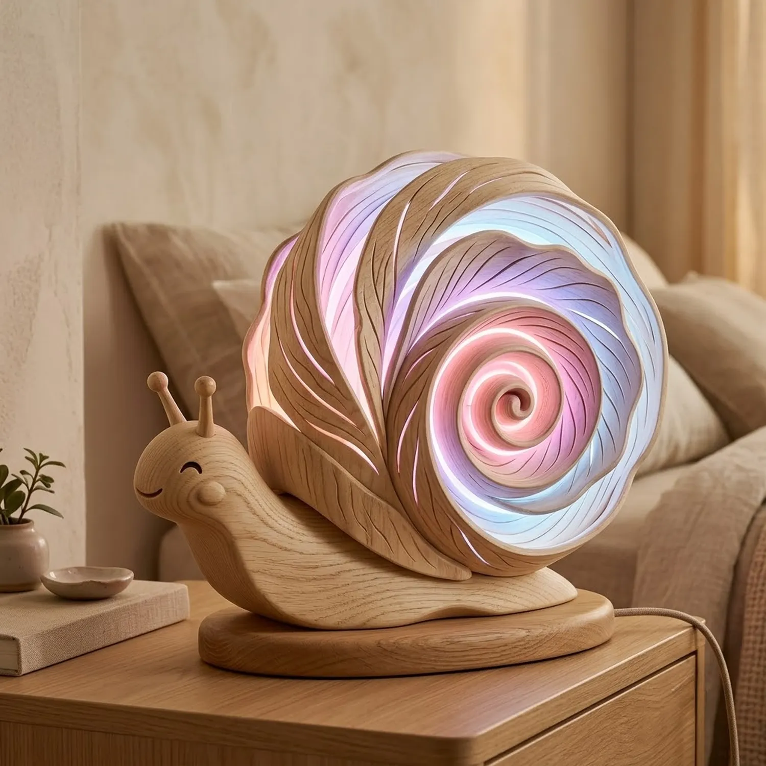 Wood Snail Pearl Lamp Aquatic Animal Unique Artisan Design Accent Lighting